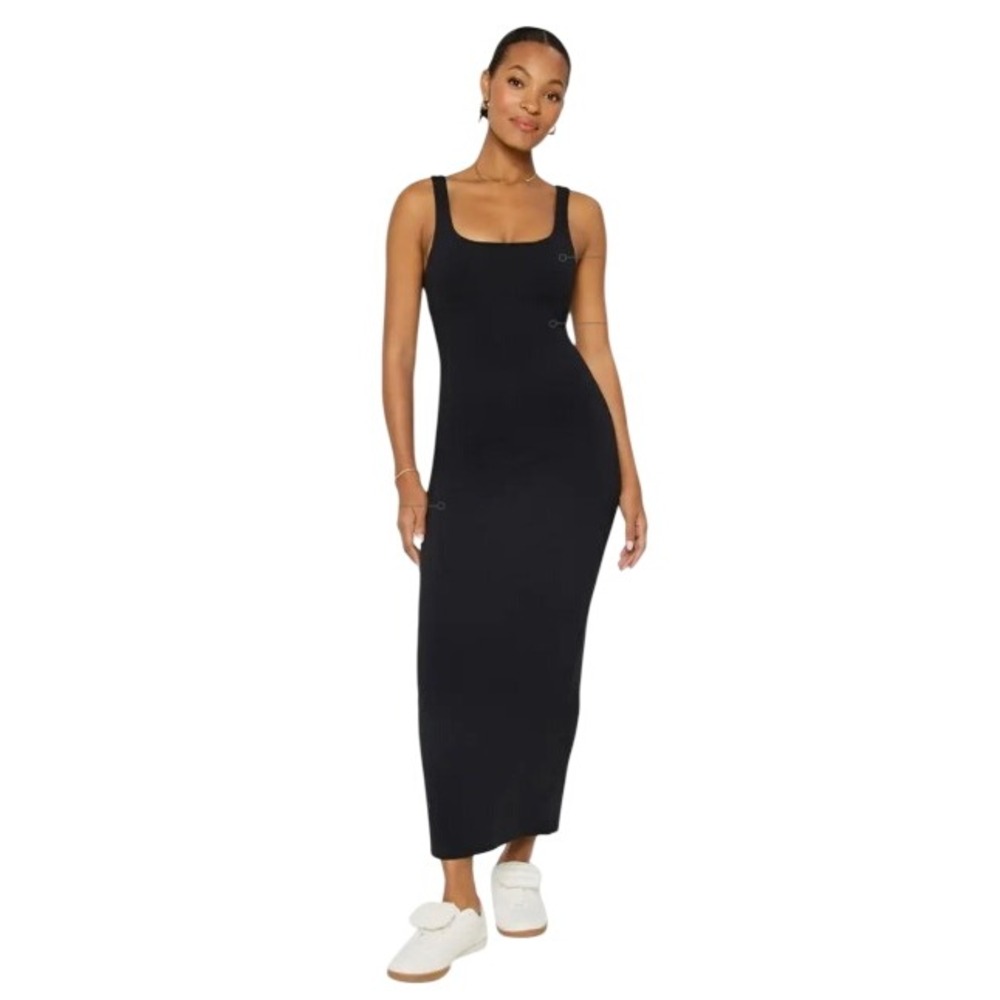 Fabletics Pure Luxe Maxi Dress Black Square Neck Open Back Athletic Plus Size 2X